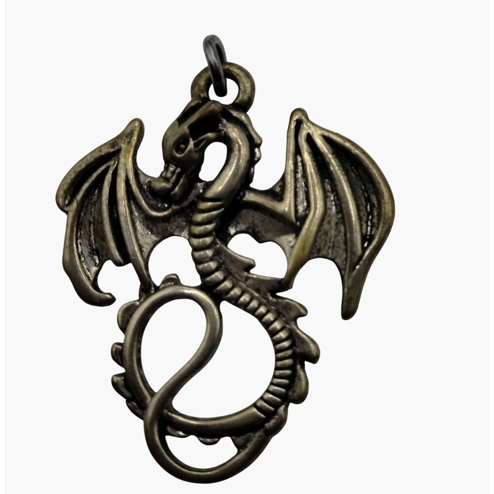 Dragon Pendant Flying Winged Goth Silver Tone 1.25" X 1"